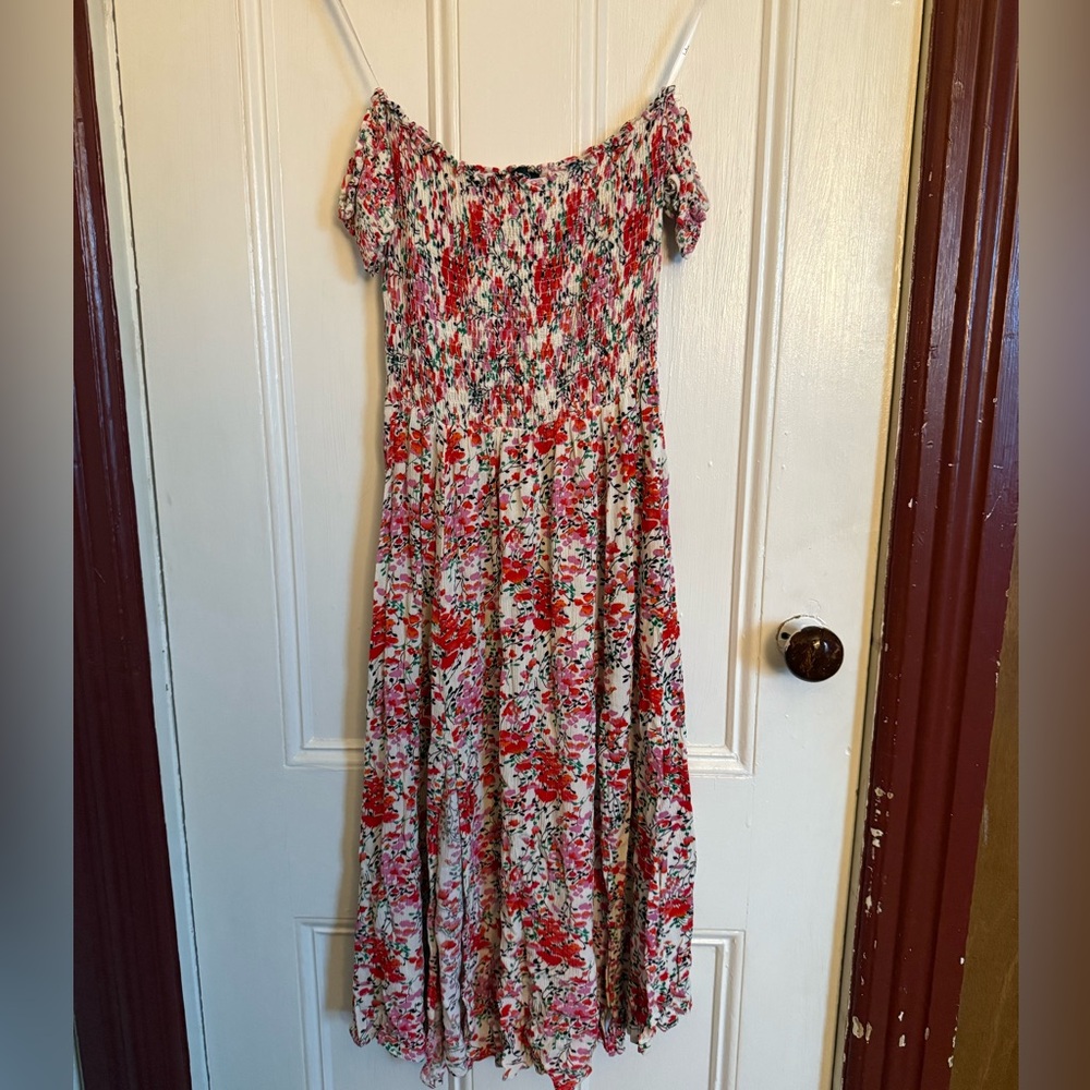 Lulus - View from the Meadow Cream Floral Print Off-the-Shoulder Dress